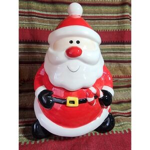 Vintage Ceramic Santa Claus with Peppermint Stick Cookie Jar